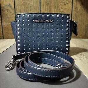 Michael Kors Navy Studded Crossbody Wallet